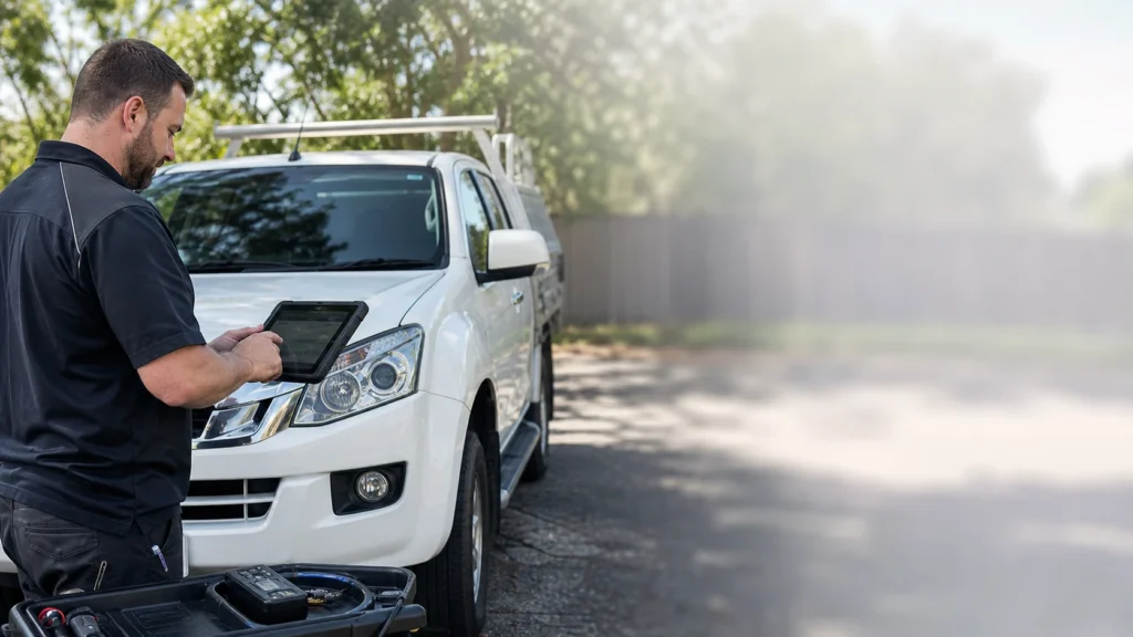 Automotive locksmith working on a ute key in Melbourne