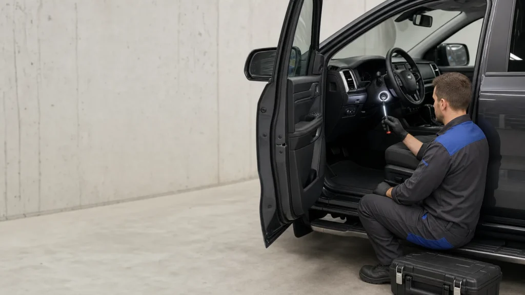 Car ignition repair inspection in Melbourne inside a Ford Ranger