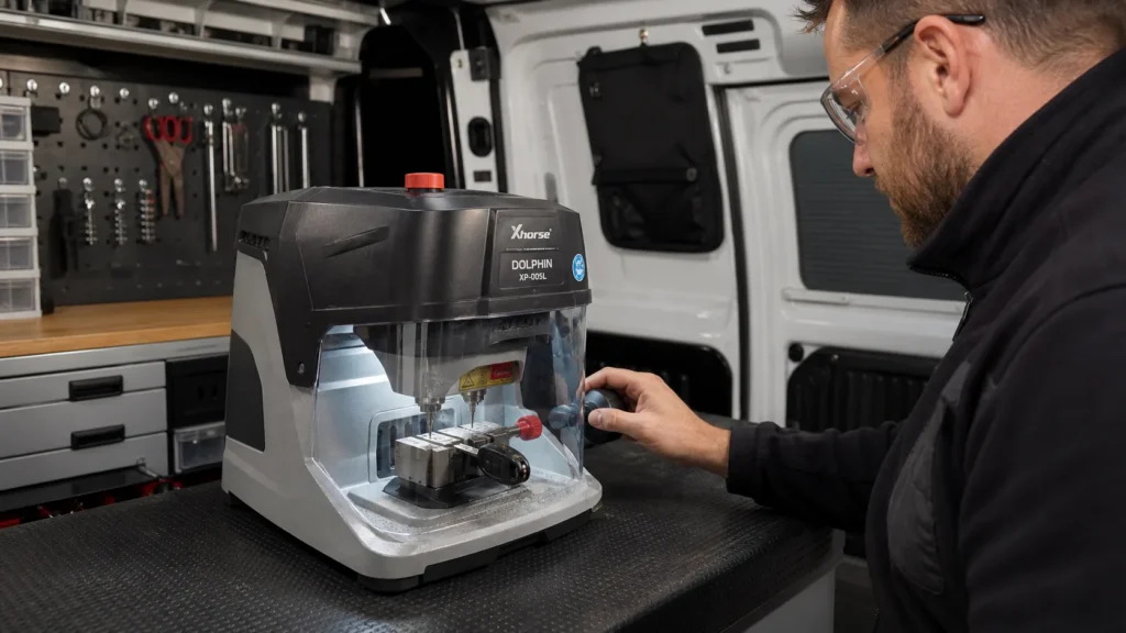 Automotive key cutting in Melbourne using a mobile locksmith machine