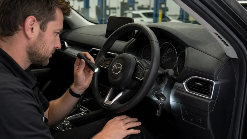 Car key stuck in ignition inspection inside a Mazda CX-5