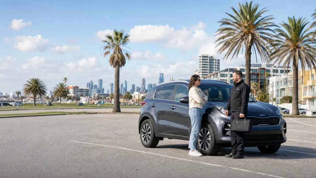 Emergency car locksmith in Melbourne assisting a Kia Sportage lockout