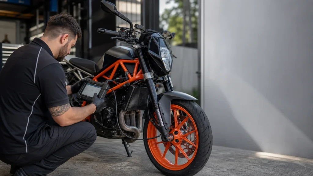Electronic diagnostics on a motorcycle immobiliser in Melbourne