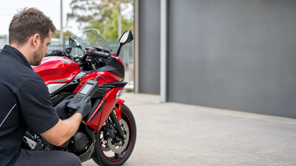 Motorcycle ignition diagnostics being carried out in Melbourne