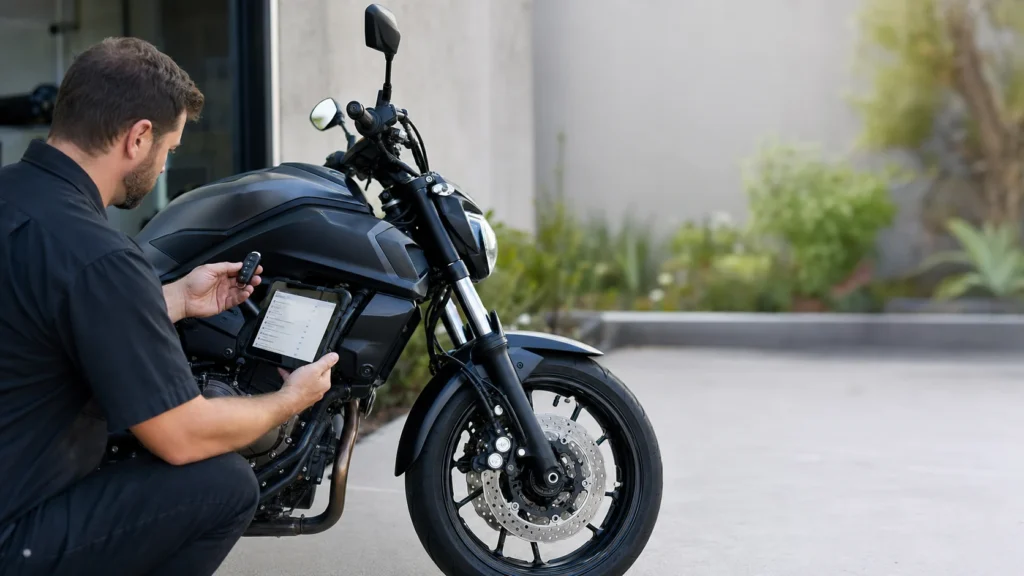 Motorcycle key fob being programmed in Melbourne