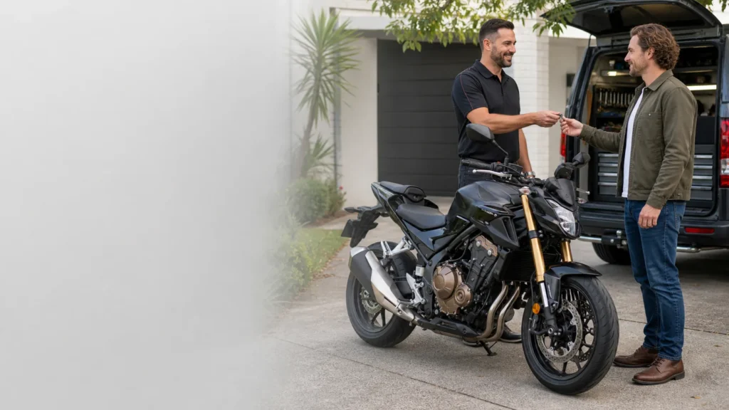 Motorcycle key replacement in Melbourne beside a Honda CB500 Hornet