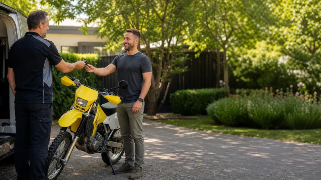 Trail bike key handover to a rider in Melbourne